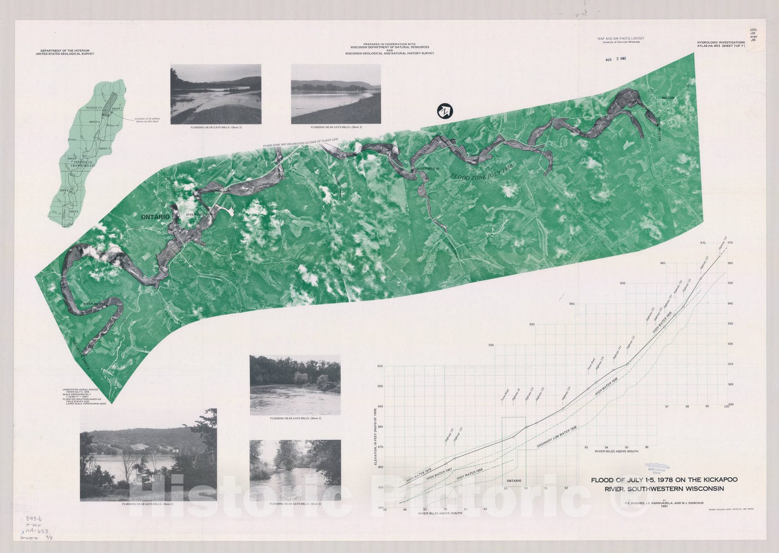 Map : Wisconsin 1981 7, Flood of July 1-5, 1978 on the Kickapoo River, southwestern Wisconsin , Antique Vintage Reproduction