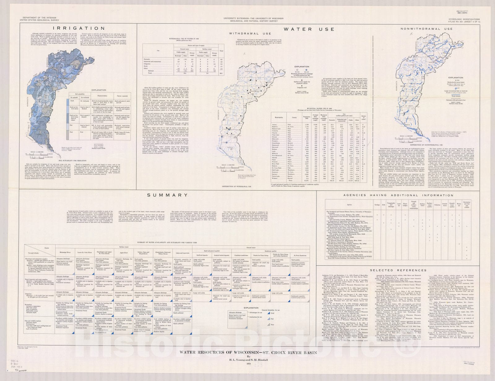 Map : Wisconsin 1973 3, Water resources of Wisconsin St. Croix River basin , Antique Vintage Reproduction