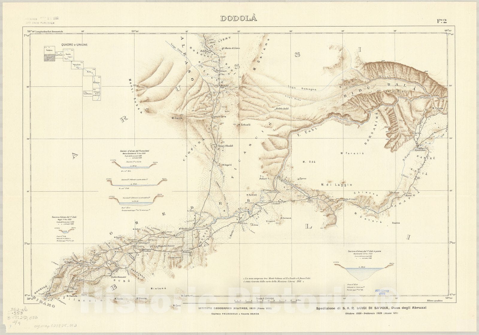 Map : Somalia and Ethiopia 1929 1, Spedizione di S.A.R. Luigi di Savoia, Duca degli Abruzzi, Ottobre 1928-Febbraio 1929 (Anno VII), Antique Vintage Reproduction