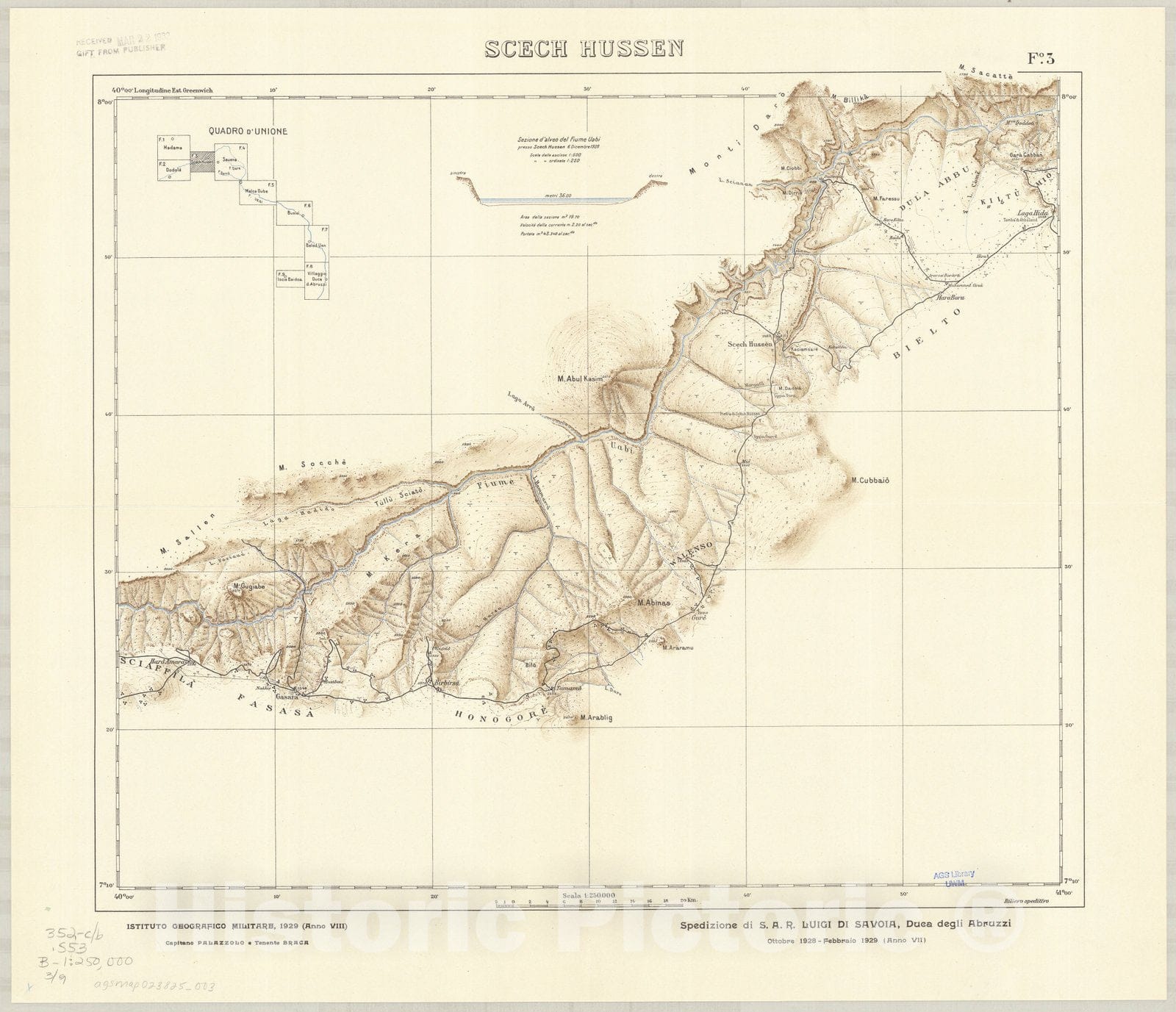 Map : Somalia and Ethiopia 1929 2, Spedizione di S.A.R. Luigi di Savoia, Duca degli Abruzzi, Ottobre 1928-Febbraio 1929 (Anno VII), Antique Vintage Reproduction