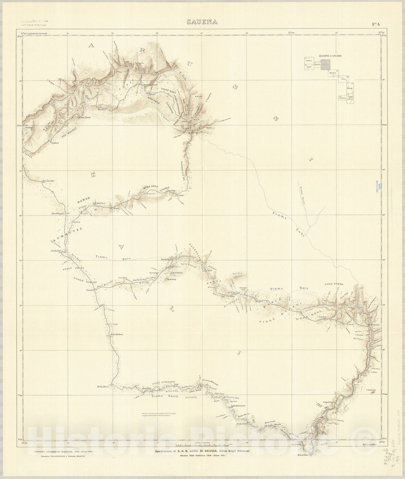 Map : Somalia and Ethiopia 1929 3, Spedizione di S.A.R. Luigi di Savoia, Duca degli Abruzzi, Ottobre 1928-Febbraio 1929 (Anno VII), Antique Vintage Reproduction