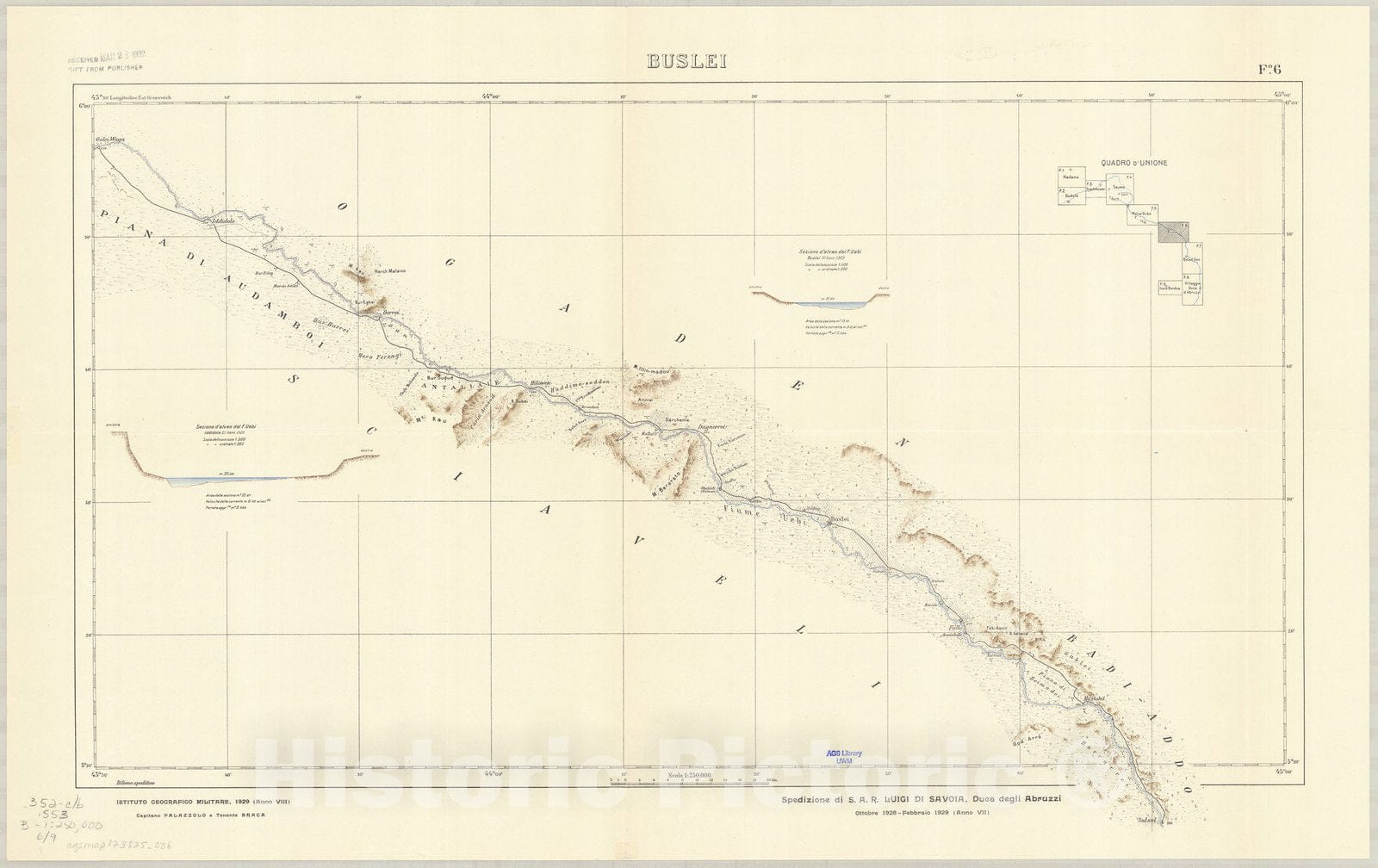 Map : Somalia and Ethiopia 1929 5, Spedizione di S.A.R. Luigi di Savoia, Duca degli Abruzzi, Ottobre 1928-Febbraio 1929 (Anno VII), Antique Vintage Reproduction