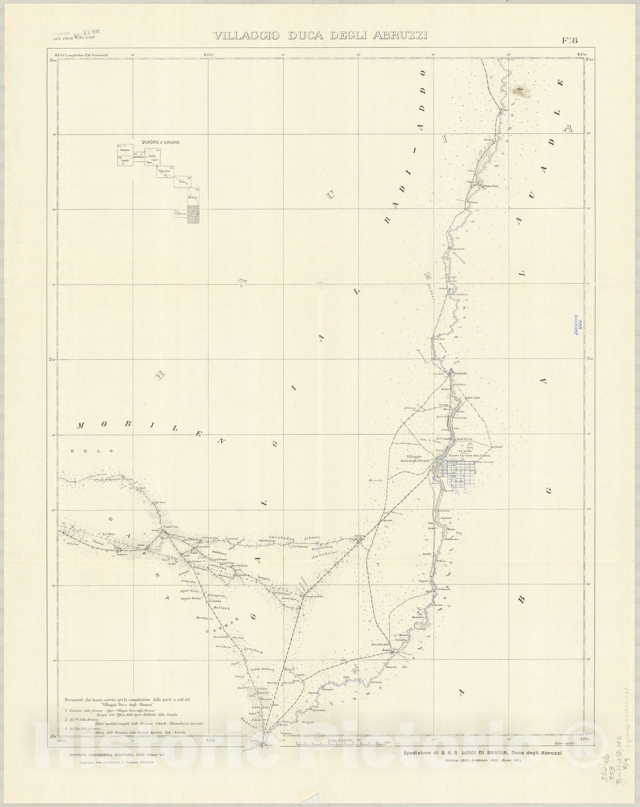 Map : Somalia and Ethiopia 1929 6, Spedizione di S.A.R. Luigi di Savoia, Duca degli Abruzzi, Ottobre 1928-Febbraio 1929 (Anno VII), Antique Vintage Reproduction