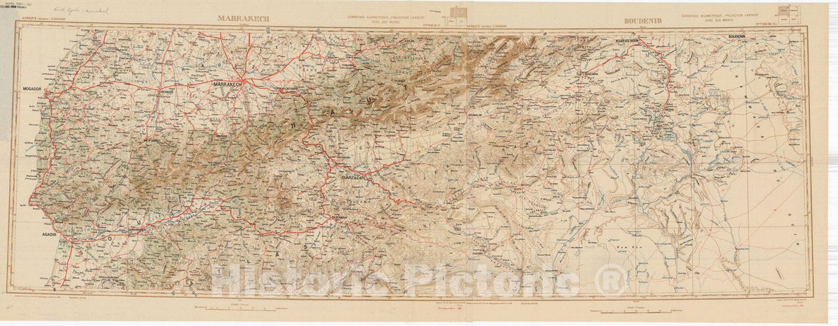 Map : Marrakech, Morocco , Afrique 1:500.000 Marrakech, Antique Vintage Reproduction