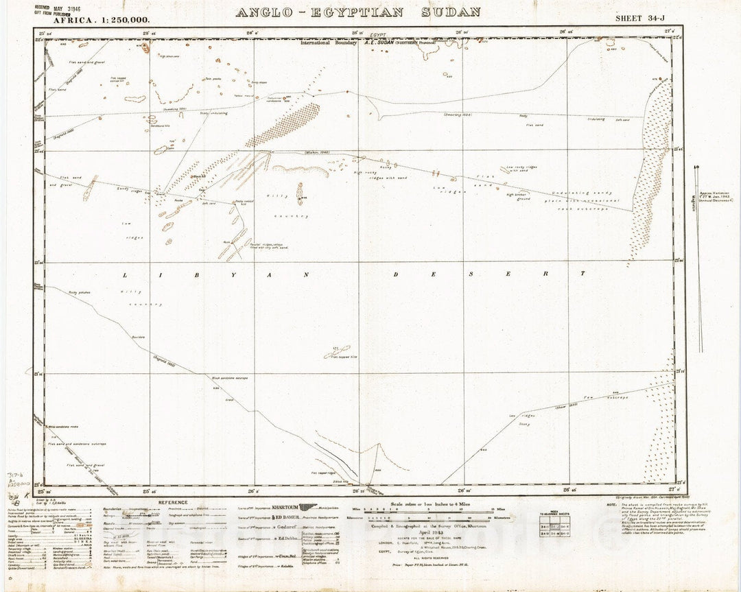 Map : Anglo-Egyptian Sudan 1943 2, Africa 1:250,000 , Antique Vintage Reproduction