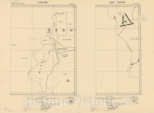 Map : Abeshr and Qoz Dango, Sudan 1931, Tribal map 1:1,000,000 , Antique Vintage Reproduction
