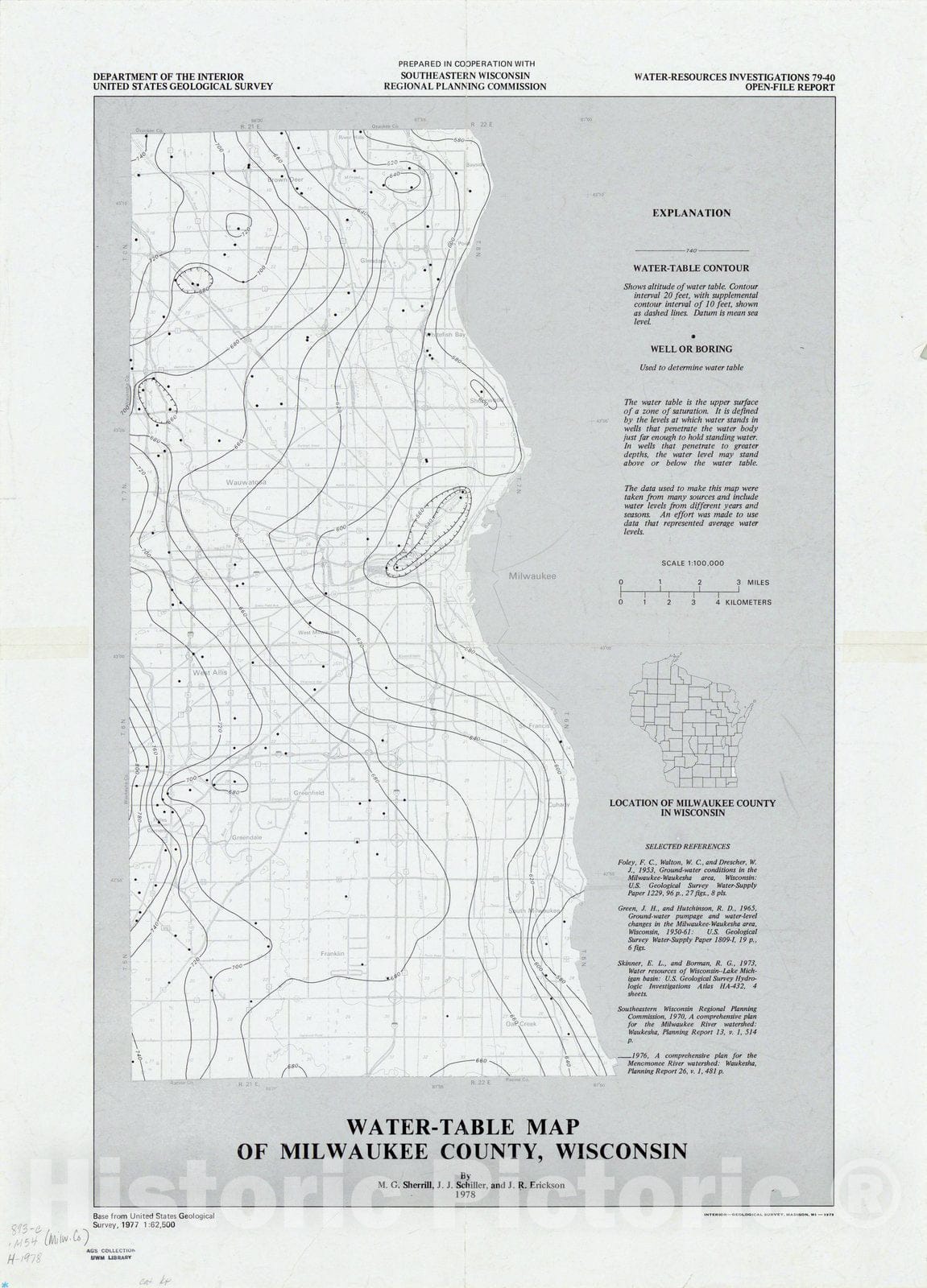 Map : Milwaukee, Wisconsin 1978, Water-table map of Milwaukee County, Wisconsin , Antique Vintage Reproduction