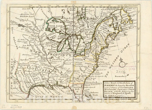 Map : United States 1720, Antique Vintage Reproduction