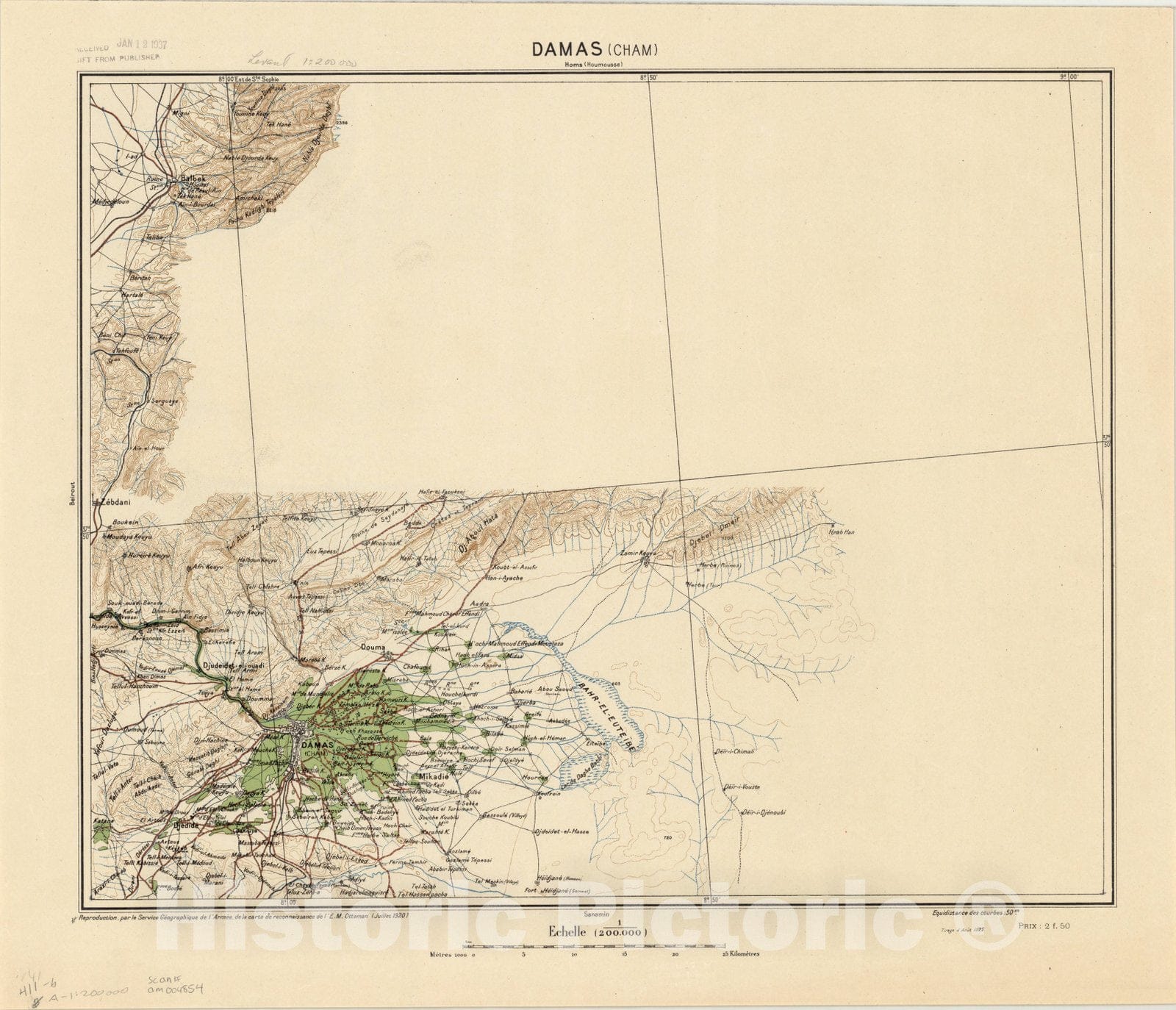 Map : Damas (Cham), Syria 1925, Syria 1:200,000, Antique Vintage Reproduction