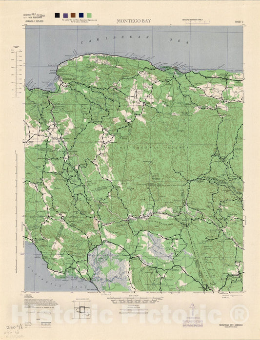 Map : Montego Bay, Jamaica 1944, Jamaica 1:125,000, Antique Vintage Reproduction