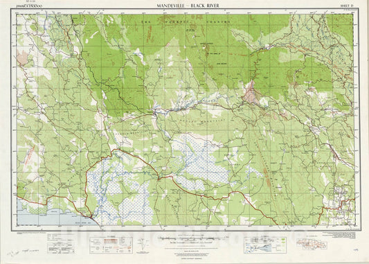 Map : Mandeville, Black River, Jamaica 1959, Jamaica 1:50,000, Antique Vintage Reproduction