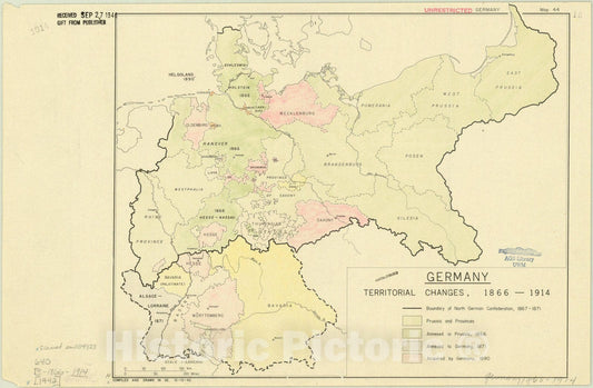 Map : Germany 1942, Germany, territorial changes, 1866-1914 , Antique Vintage Reproduction