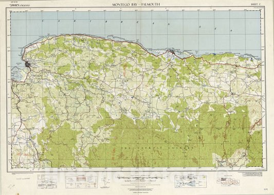 Map : Montego Bay, Falmouth, Jamaica 1959, Jamaica 1:50,000, Antique Vintage Reproduction