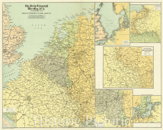 Map : Western Europe 1915, The Daily Telegraph war map no. 2 [western European war area] , Antique Vintage Reproduction