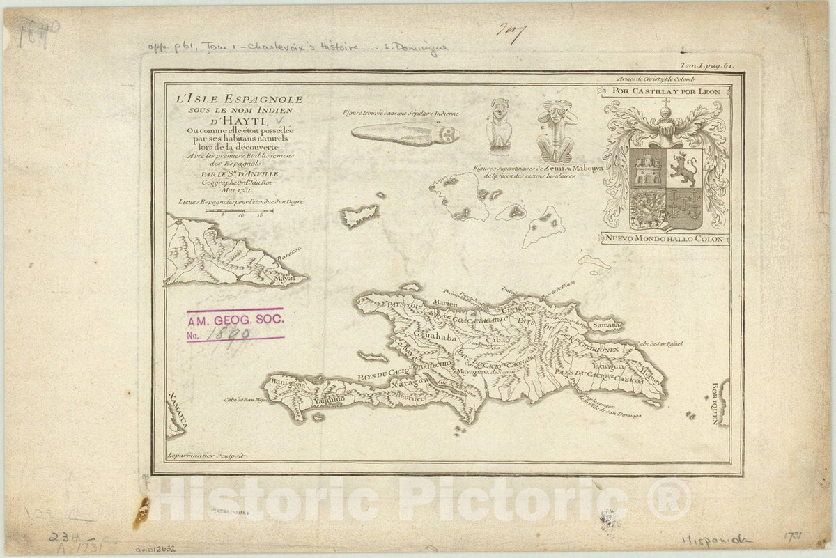 Map : Haiti 1731, Antique Vintage Reproduction