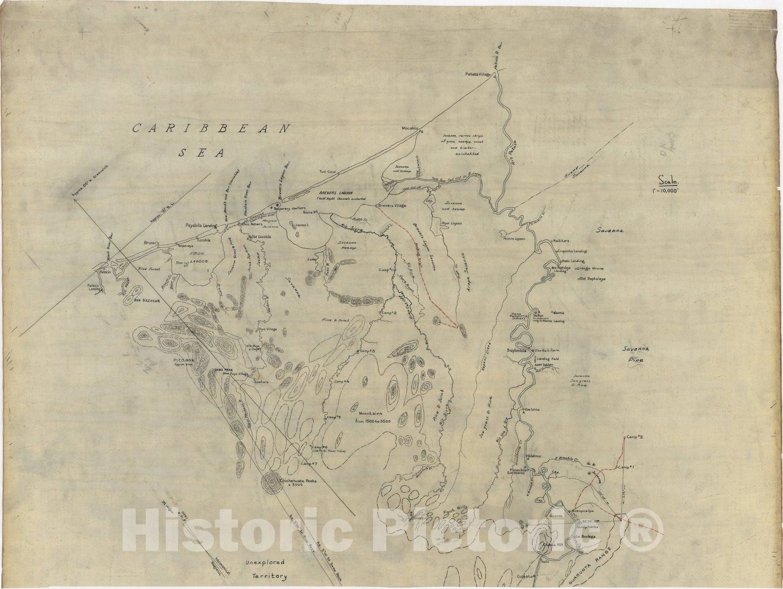 Map : Patuca River, Honduras 1933, Map of the Patuca River and adjacent territories , Antique Vintage Reproduction