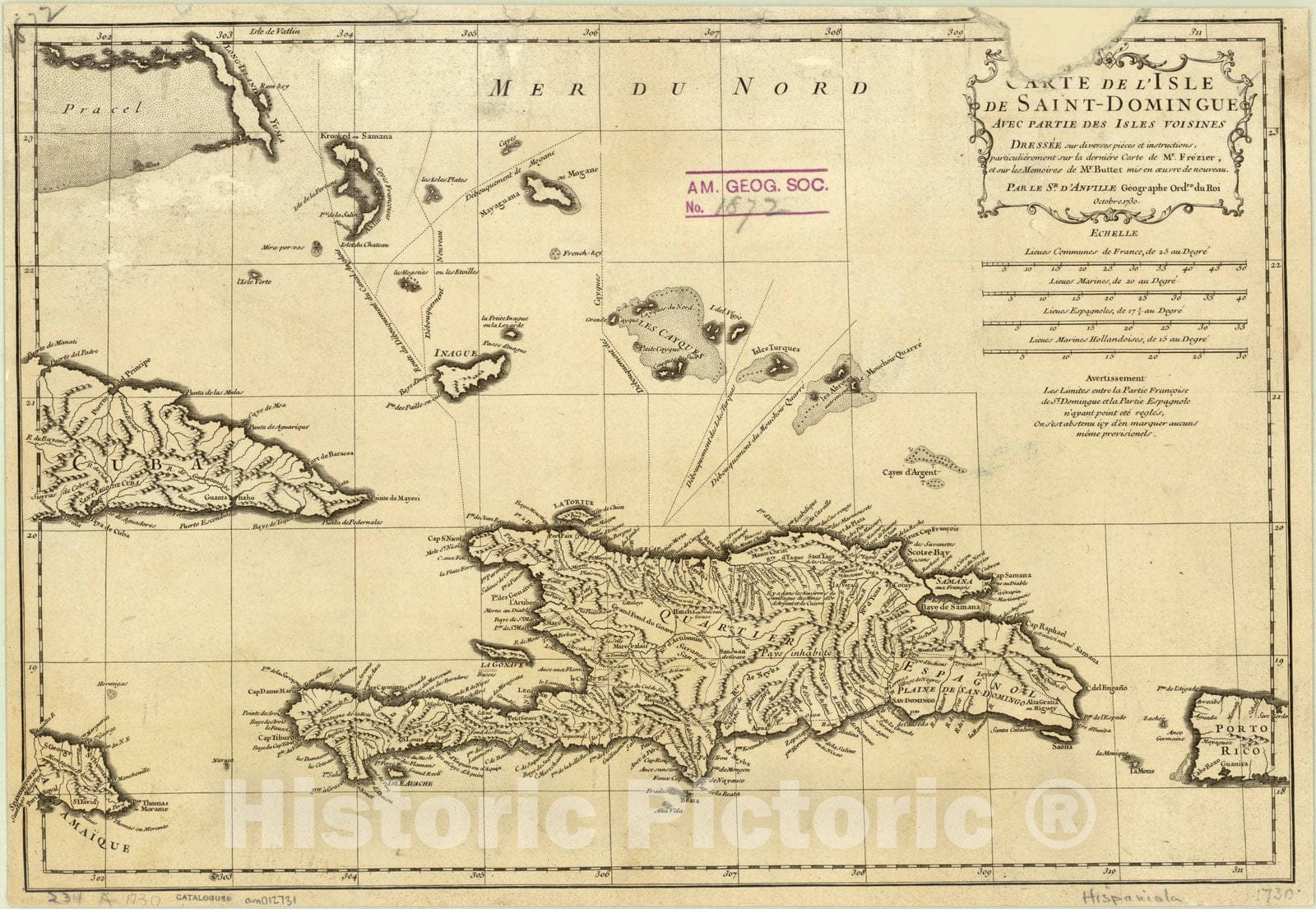 Map : Haiti 1731, Carte de l'Isle de Saint-Domingue avec partie des isles voisines ..., Antique Vintage Reproduction