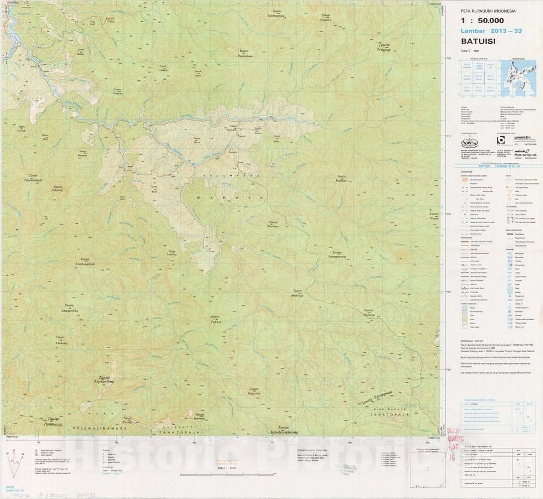 Map : Batuisi, Indonesia 1991, Peta rupabumi Indonesia, 1:50,000 , Antique Vintage Reproduction