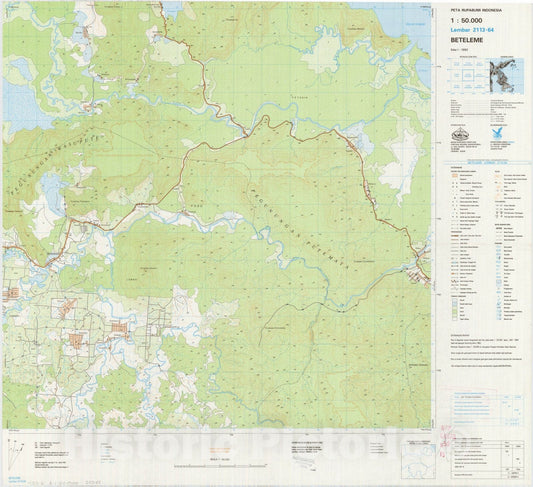 Map : Beteleme, Indonesia 1991, Peta rupabumi Indonesia, 1:50,000 , Antique Vintage Reproduction