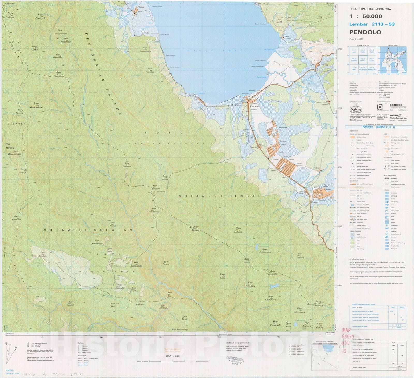 Map : Pendolo, Indonesia 1991, Peta rupabumi Indonesia, 1:50,000 , Antique Vintage Reproduction