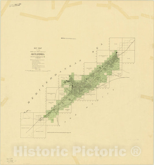 Map : Alexandria, Egypt 1913, Key map to the 1:5,000 and 1:1,000 sheets of Alexandria , Antique Vintage Reproduction