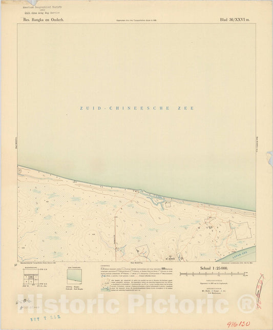 Map : Bangka Island, Indonesia 1935 1, Res. Bangka en Onderh : topografische en fotogrammetrische kaarterring, Antique Vintage Reproduction