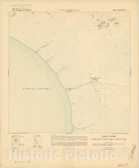 Map : Bangka Island, Indonesia 1935 16, Res. Bangka en Onderh : topografische en fotogrammetrische kaarterring, Antique Vintage Reproduction