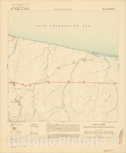 Map : Bangka Island, Indonesia 1935 2, Res. Bangka en Onderh : topografische en fotogrammetrische kaarterring, Antique Vintage Reproduction