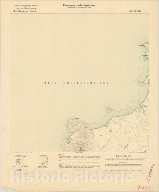 Map : Bangka Island, Indonesia 1935 3, Res. Bangka en Onderh : topografische en fotogrammetrische kaarterring, Antique Vintage Reproduction