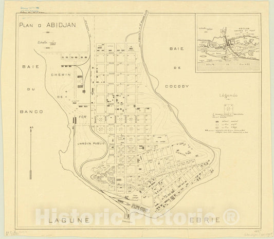 Map : Abidjan, Ivory Coast 1927, Plan d Abidjan, Antique Vintage Reproduction