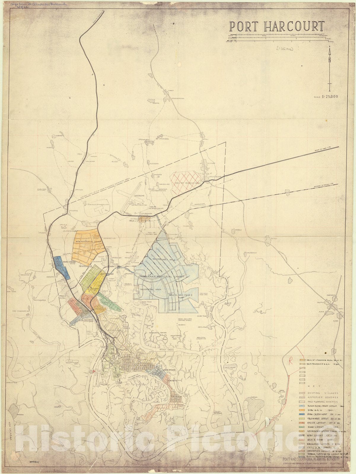 Map : Harcourt, Nigeria 1960, Port Harcourt , Antique Vintage Reproduction