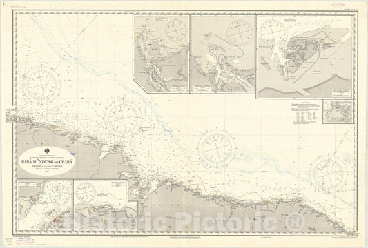 Map : Brazil 1930, Atlantischer Ozean, Nordost-Kuste von Sud-Amerika, Para Mundung bis Ceara , Antique Vintage Reproduction