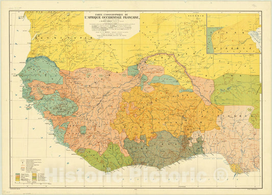 Map : Africa 1924, Carte ethnographique de l'Afrique occidentale Francaise , Antique Vintage Reproduction