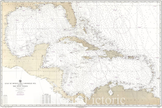 Map : Gulf of Mexico 1949, Gulf of Mexico and Caribbean Sea including the West Indies , Antique Vintage Reproduction