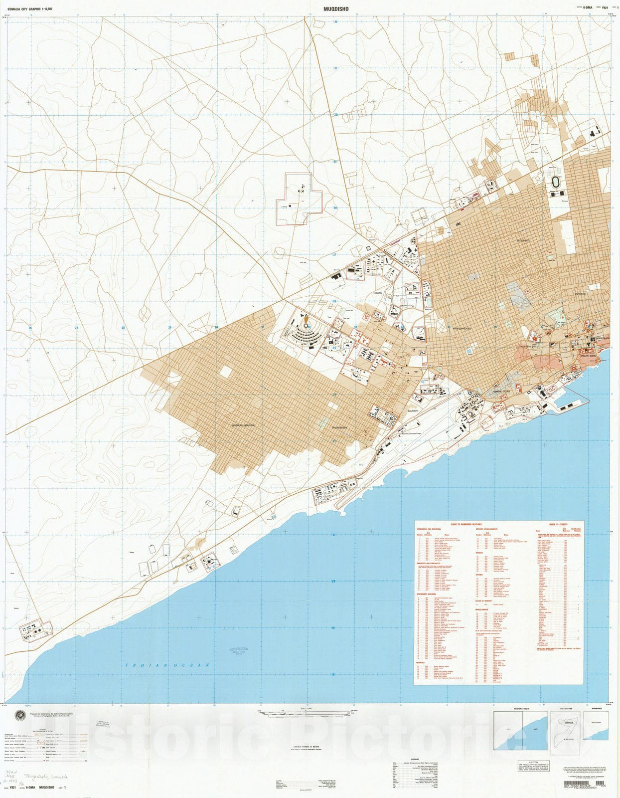 Map : Mogadishu, Somalia 1993 1, Somalia city graphic 1:12,500. Muqdisho , Antique Vintage Reproduction