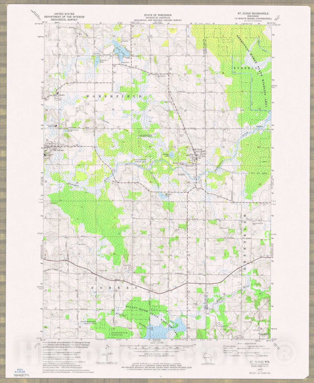 Map : St Cloud, Wisconsin 1974, St. Cloud quadrangle, Wisconsin 7.5 minute series (topographic) , Antique Vintage Reproduction