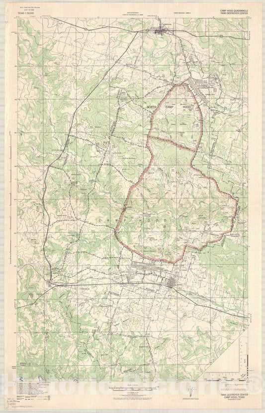 Map : Fort Hood, Texas 1946, Camp Hood quadrangle tank destroyer center , Antique Vintage Reproduction
