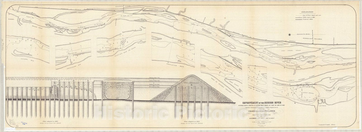 Map : New York 1864 13, [Maps relating to proposed gunboat locks on New York canals]., Antique Vintage Reproduction