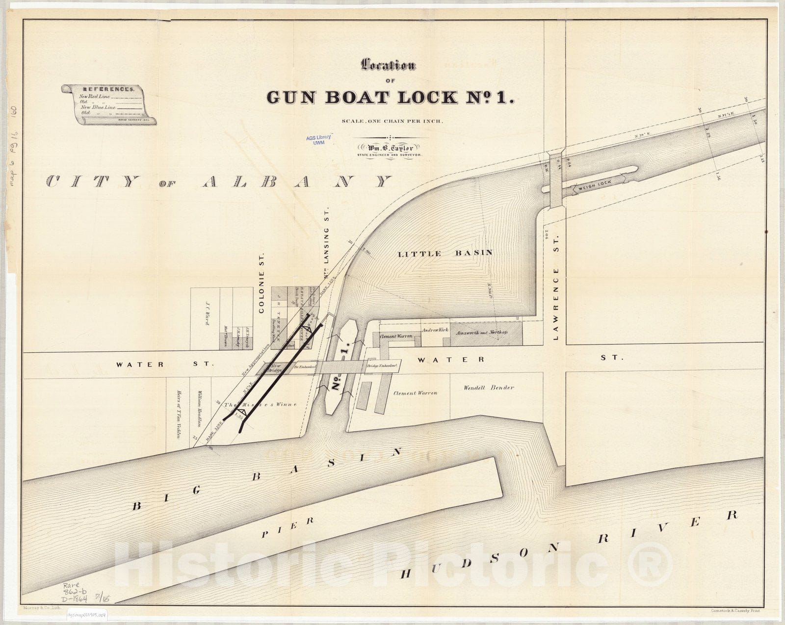 Map : New York 1864 14, [Maps relating to proposed gunboat locks on New York canals]., Antique Vintage Reproduction