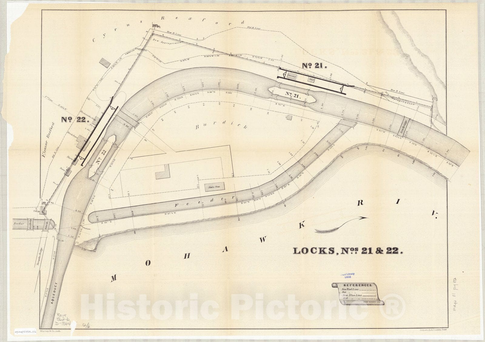 Map : New York 1864 9, [Maps relating to proposed gunboat locks on New York canals]., Antique Vintage Reproduction