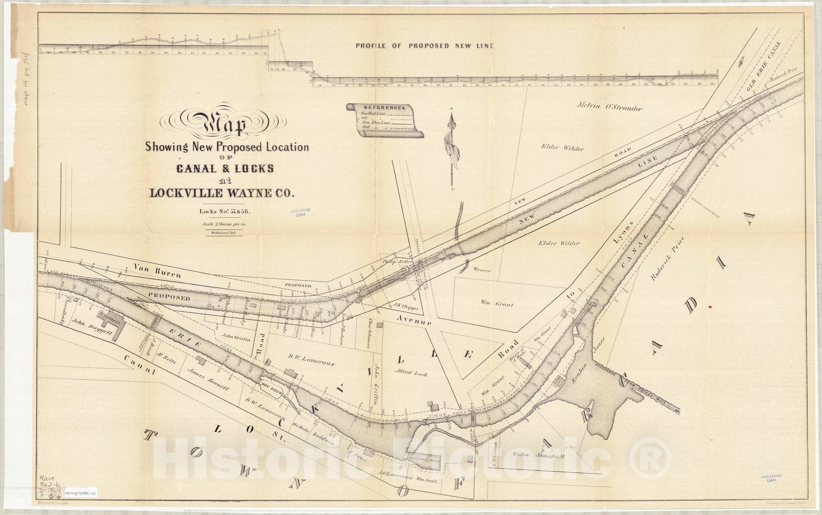 Map : New York 1864 2, [Maps relating to proposed gunboat locks on New York canals]., Antique Vintage Reproduction