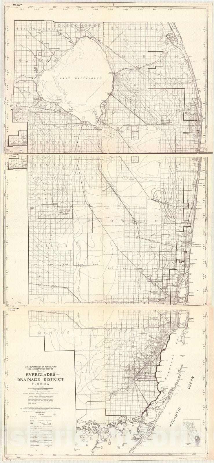 Map : Everglades, Florida 1945 2, Everglades drainage district, Florida , Antique Vintage Reproduction