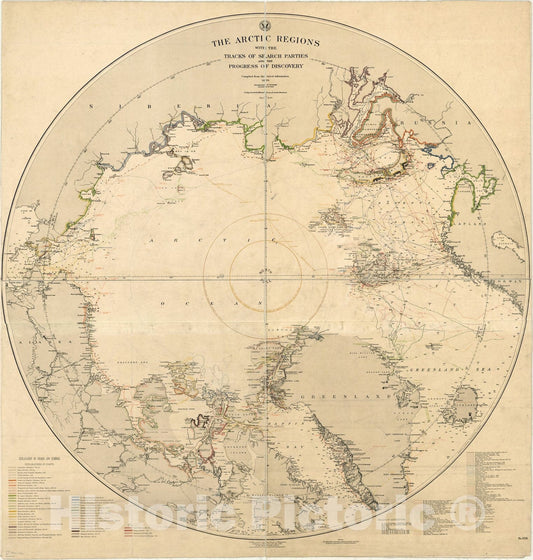 Historic Map : Arctic 1896, The Arctic Regions with the tracks of search parties and the progress of discovery, compiled from the latest information , Antique Vintage Reproduction