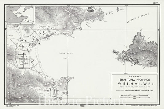 Map : Weihai Shi, China 1945, North China, Shantung Province, Wei-hai-wei , Antique Vintage Reproduction