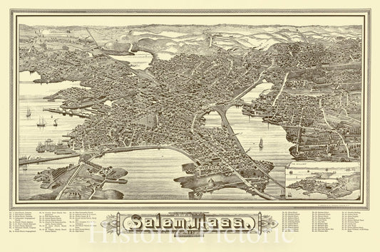 Map : Salem, Massachusetts 1883 1976, Salem, Mass. , Antique Vintage Reproduction