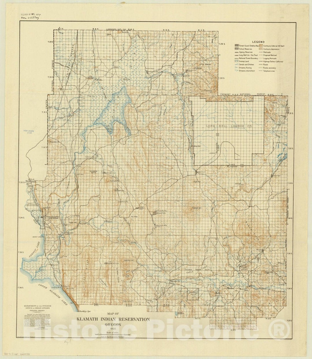 Map : Oregon 1925, Map of Klamath Indian Reservation, Oregon 1925 , Antique Vintage Reproduction