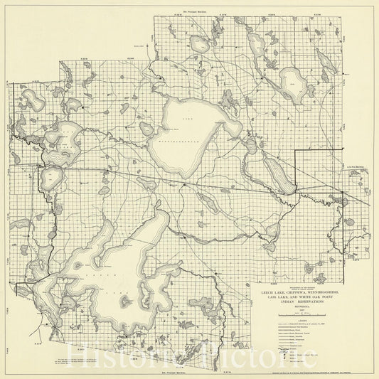 Map : Minnesota 1937, Leech Lake, Chippewa, Winnibigoshish, Cass Lake, and White Oak Point, Indian Reservations, Minnesota 1937, Antique Vintage Reproduction