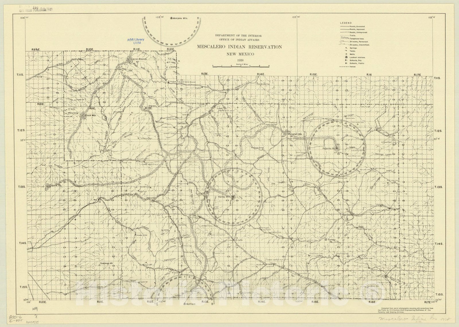 Map : New Mexico 1938, Mescalero Indian Reservation, New Mexico 1938, Antique Vintage Reproduction