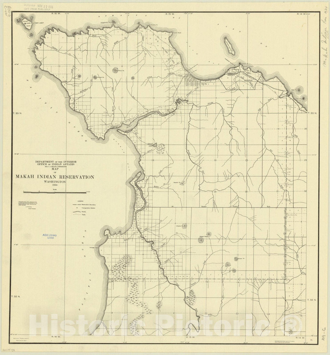 Map : Washington 1930, Makah Indian Reservation, Washington , Antique Vintage Reproduction