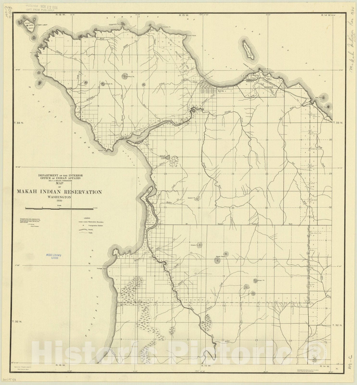 Map : Washington 1930, Makah Indian Reservation, Washington , Antique Vintage Reproduction